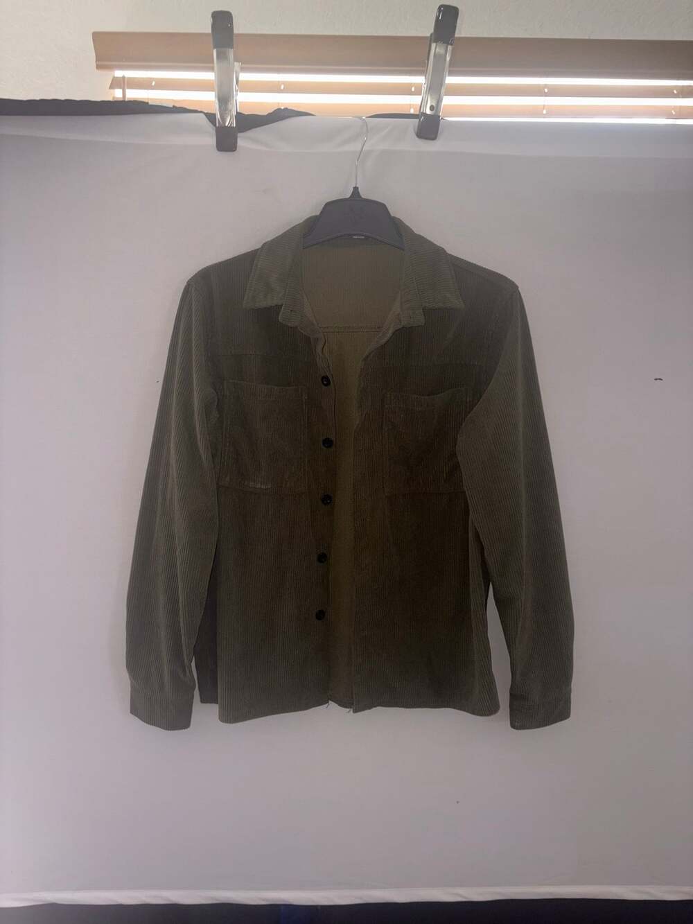Olive Green Corduroy Shacket Women M Button Up Shirt Jacket Oversized Fall Layer